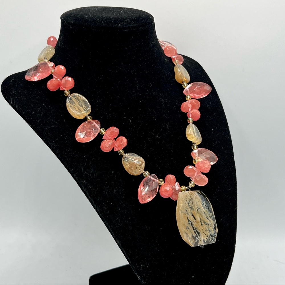 BARSE cherry quartz gemstone sterling silver statement necklace 15” - 18” - Picture 8 of 13